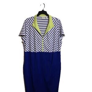 Set Chicos Zenergy Golf Striped Colorblock Dress W/ Shorts Size 3 XL 20 Nautical